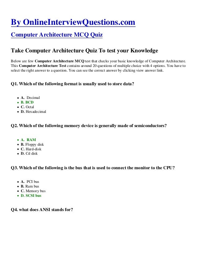 Computer Architecture MCQ