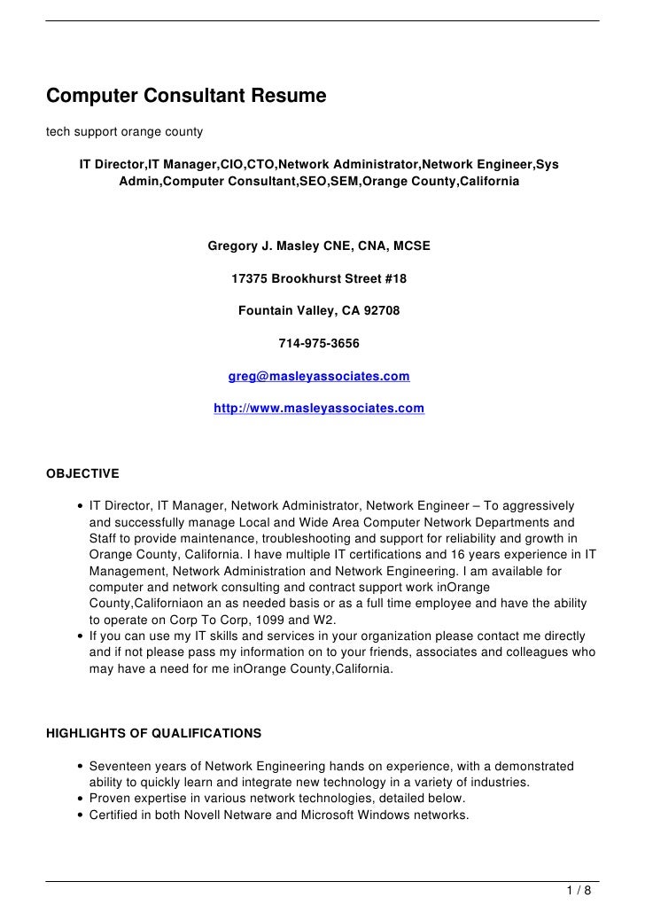 computer consultant resume