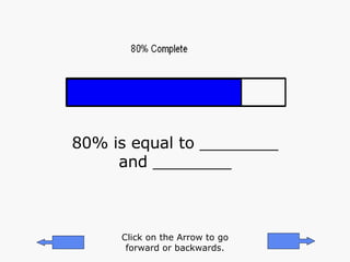 80% is equal to ________ and ________ Click on the Arrow to go forward or backwards. 