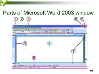 Parts of Microsoft Word 2003 window
115
 
