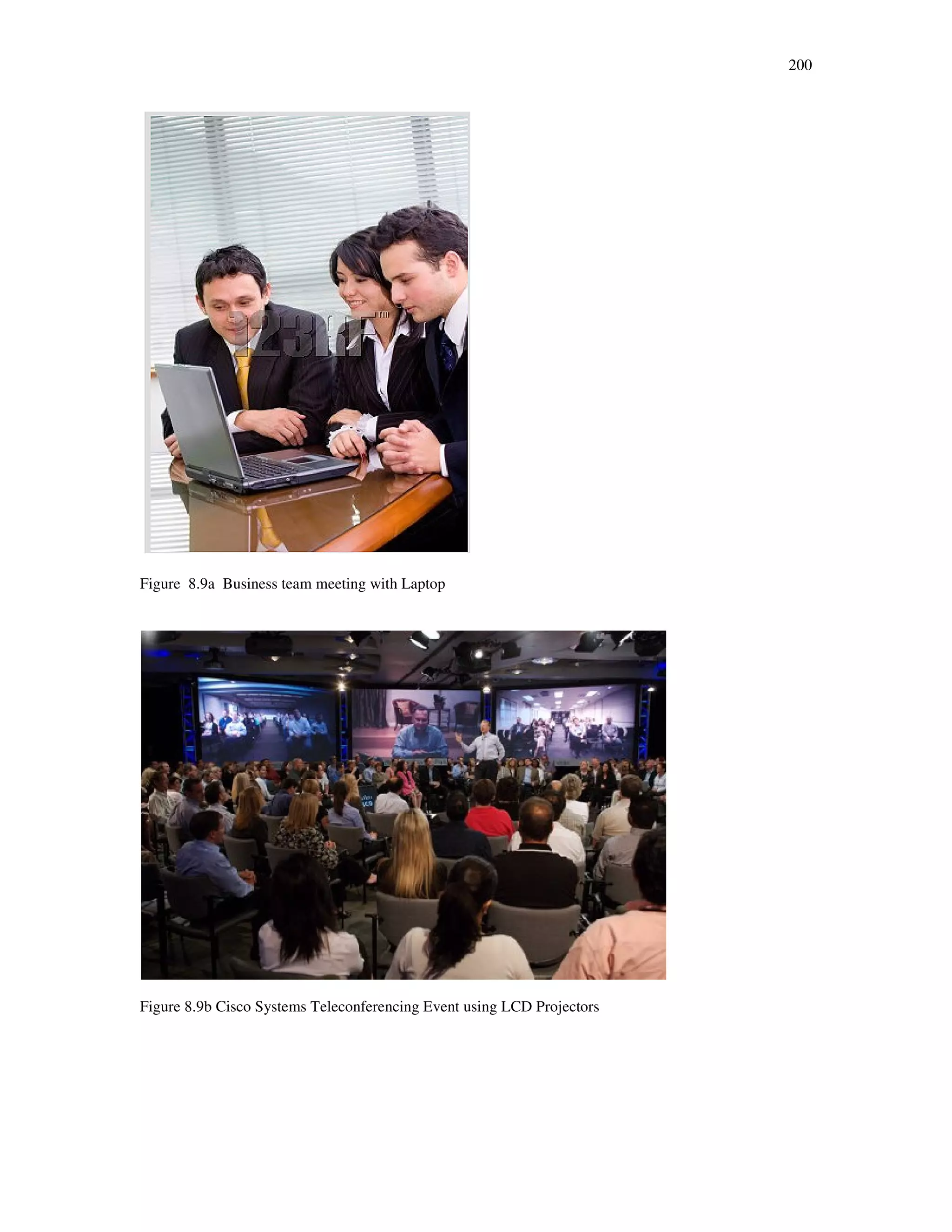 200
Figure 8.9a Business team meeting with Laptop
Figure 8.9b Cisco Systems Teleconferencing Event using LCD Projectors
 