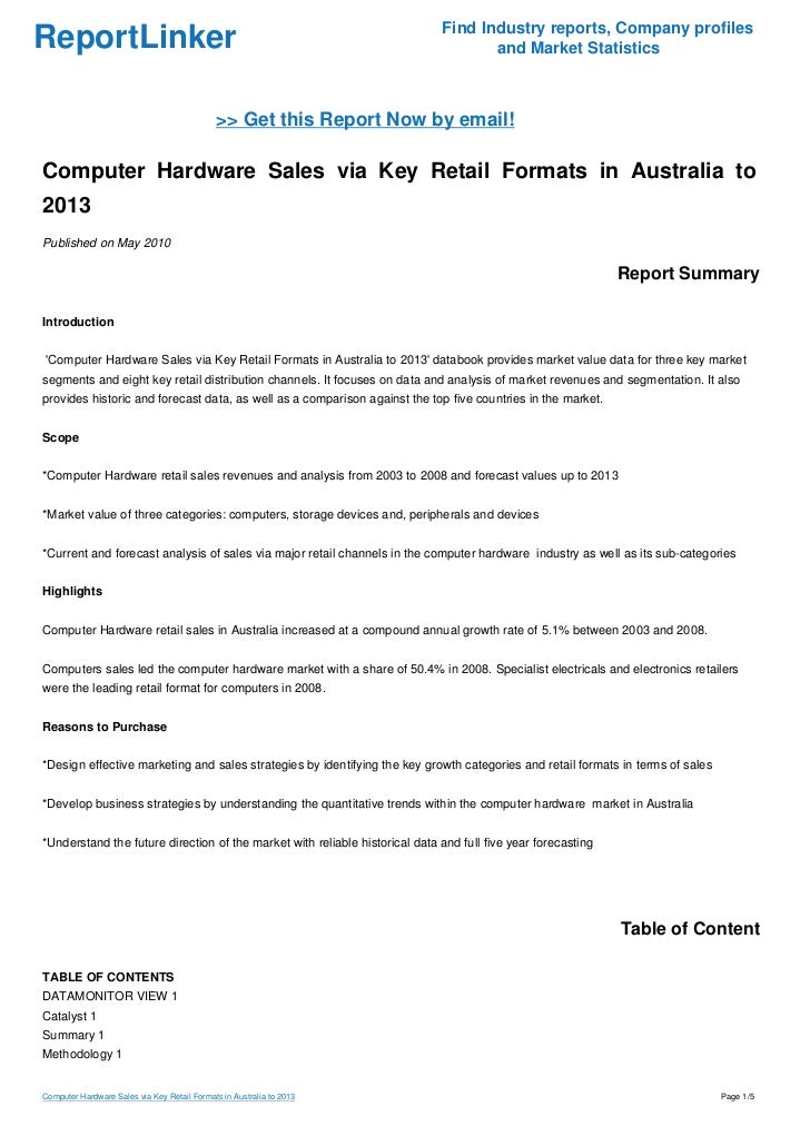 Computer Hardware Sales via Key Retail Formats in Australia to 2013
