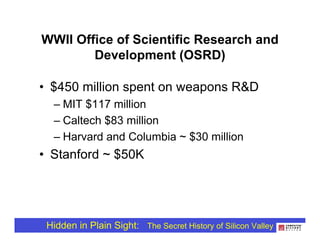 WWII Office of Scientific Research and
        Development (OSRD)

• $450 million spent on weapons R&D
  – MIT $117 millio...
