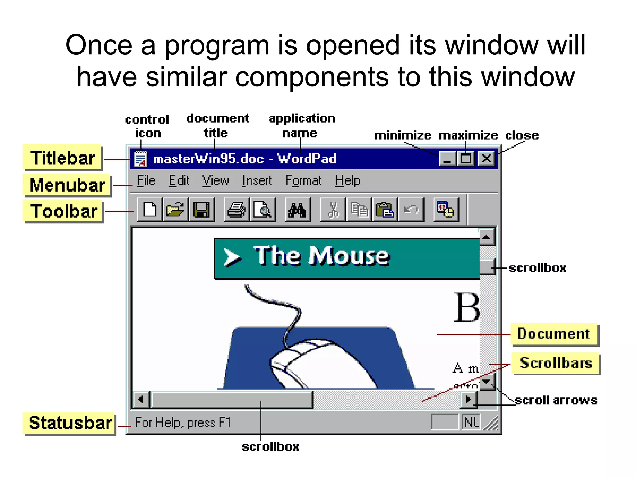 Once a program is opened its window will have similar components to this window 