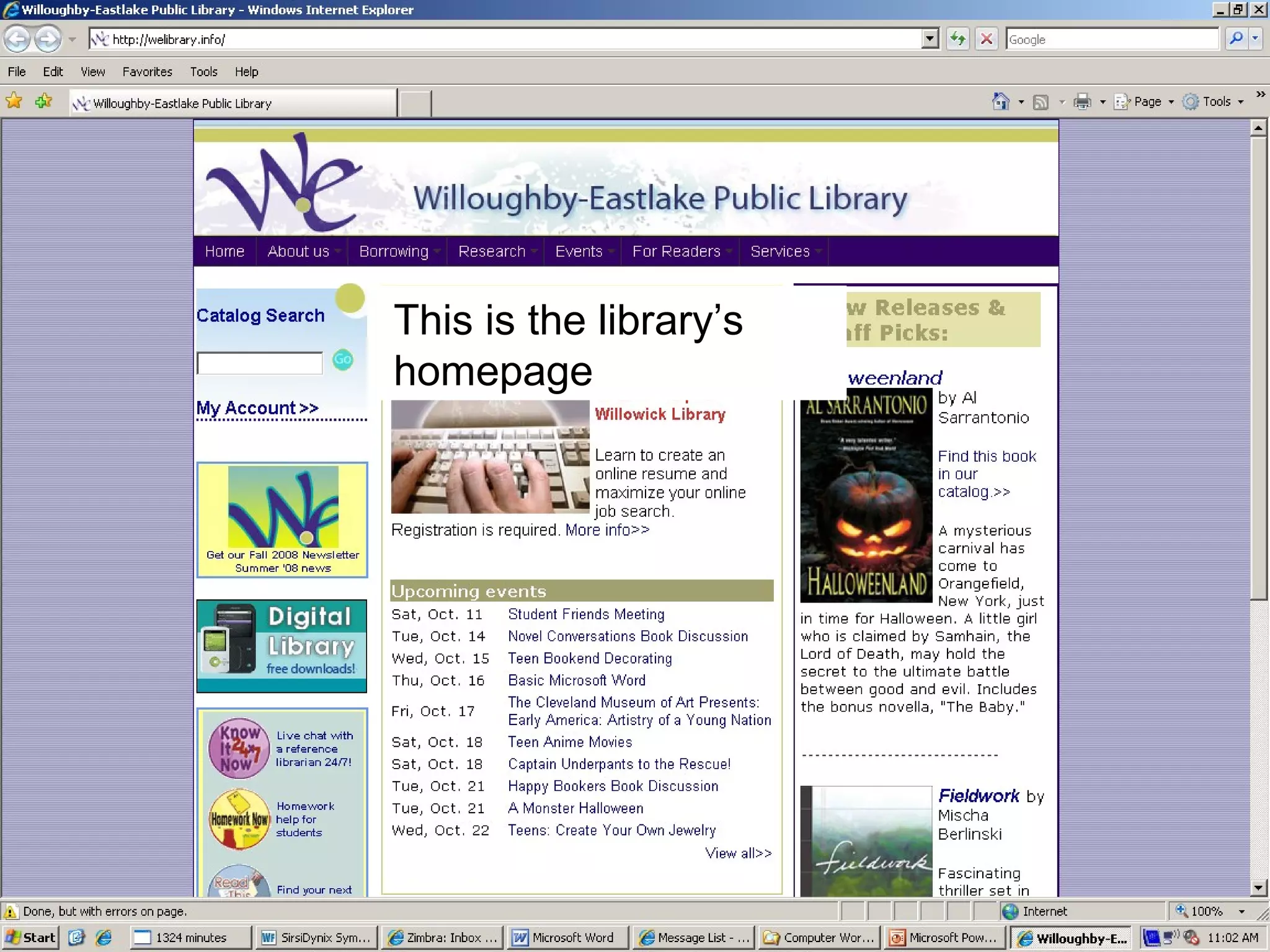 This is the library’s homepage 