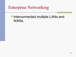Enterprise Networking  Interconnected multiple LANs and WANs. 