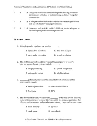 Computer Organization and Architecture 10th Edition by Stallings Test ...