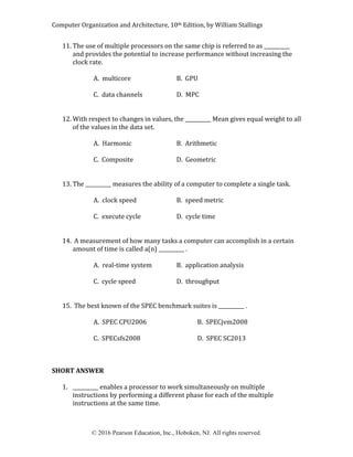 Computer Organization and Architecture 10th Edition by Stallings Test ...