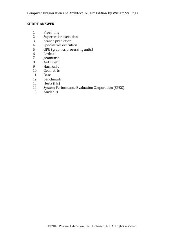 computer organization and architecture 10th edition answers