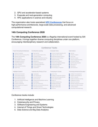 Computer Science Conferences 2026 | Research by SAI Conference | PDF