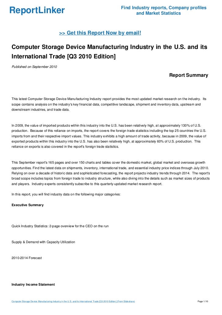 Computer Storage Device Manufacturing Industry in the U.S. and its