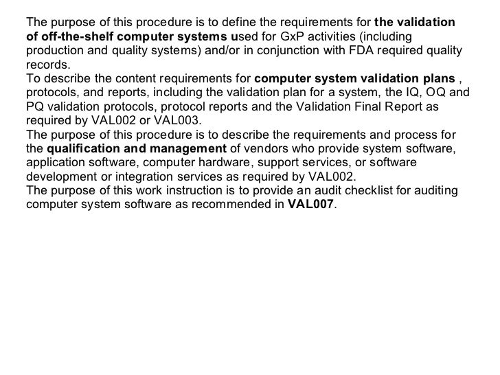 Computer System Validation Basic Documentation Package