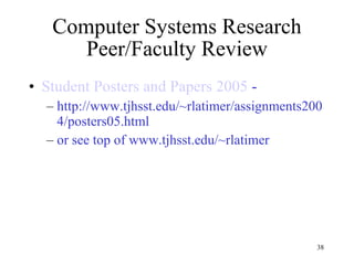 Computer Systems Research Peer/Faculty Review Student Posters and Papers 2005  - http://www.tjhsst.edu/~rlatimer/assignments2004/posters05.html  or see top of www.tjhsst.edu/~rlatimer 