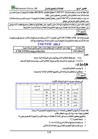 MICROSOFT EXCEL XP                                      
(B2:B10) COUNT 
                                          
COUNTA
                                                               

                 
                                                                                      

B15COUNTBLANK 
                       
                                   COUNTIF  
                             
       =COUNTIF(rang;criteria)                                                 
                                                                                          
                            rang
           Criteria
                                                                                  —
                                                              •
                              •
                                                                                      

                                                   




   
                       
                                                     
         
                                                                       F2 
                                            Countif 
                                        


                                               
 
