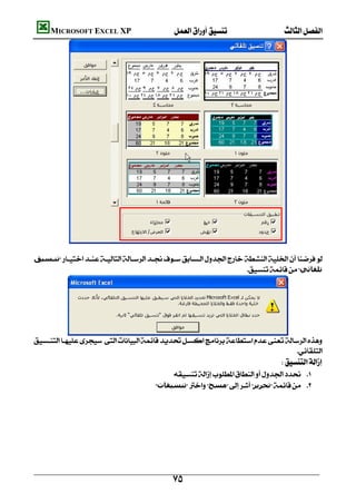         MICROSOFT EXCEL XP  




             
                                                                                             
    ‫ﺗﻨـﺴﯿﻖ‬
                                                                       ‫ﺗﻠﻘﺎﺋﻲ‬




              
    
                                                                                    
                                                                                                     
                                                          
                                                    ‫ﺗﻨﺴﯿﻘﺎت‬‫ﻣﺴﺢ‬‫ﺗﺤﺮﻳﺮ‬ 
                                                                                                 




                                                           
 