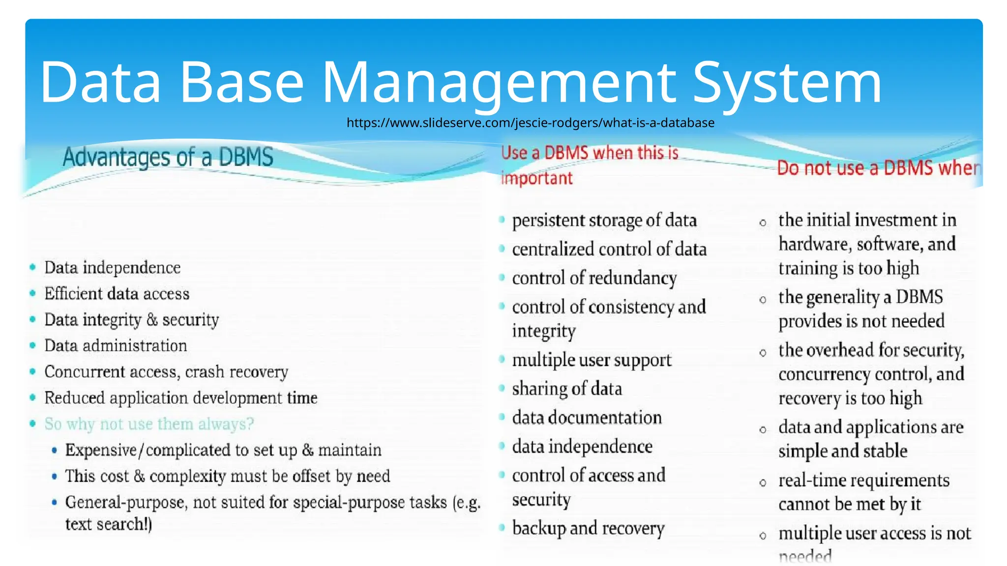 Data Base Management System
https://www.slideserve.com/jescie-rodgers/what-is-a-database
 