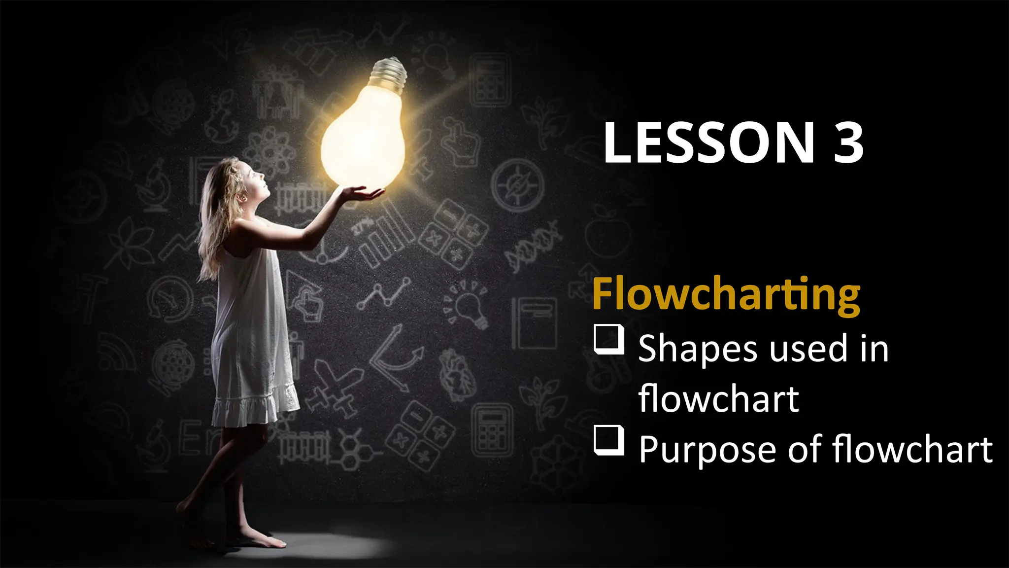 Flowcharting
 Shapes used in
flowchart
 Purpose of flowchart
LESSON 3
 
