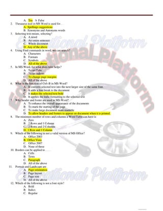 Computer 1st semester BSN mcqs with key,Educational Platform.pdf