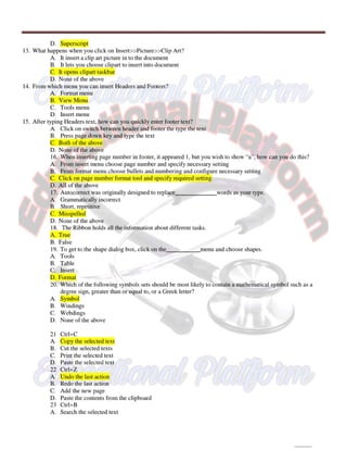 Computer 1st semester BSN mcqs with key,Educational Platform.pdf