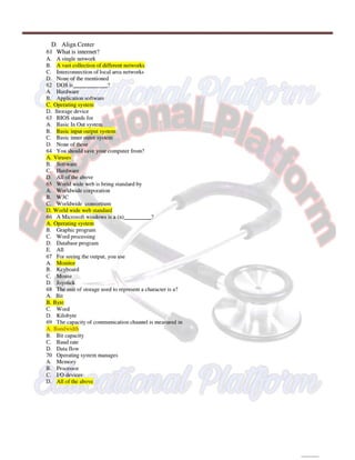Computer 1st semester BSN mcqs with key,Educational Platform.pdf