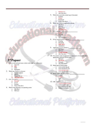 Computer 1st semester BSN mcqs with key,Educational Platform.pdf