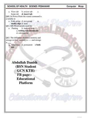 Computer 1st semester BSN mcqs with key,Educational Platform.pdf