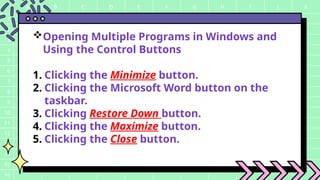Computer 2ndQ Lesson 3-6 - Parts of the MS Word Window, Arranging ...