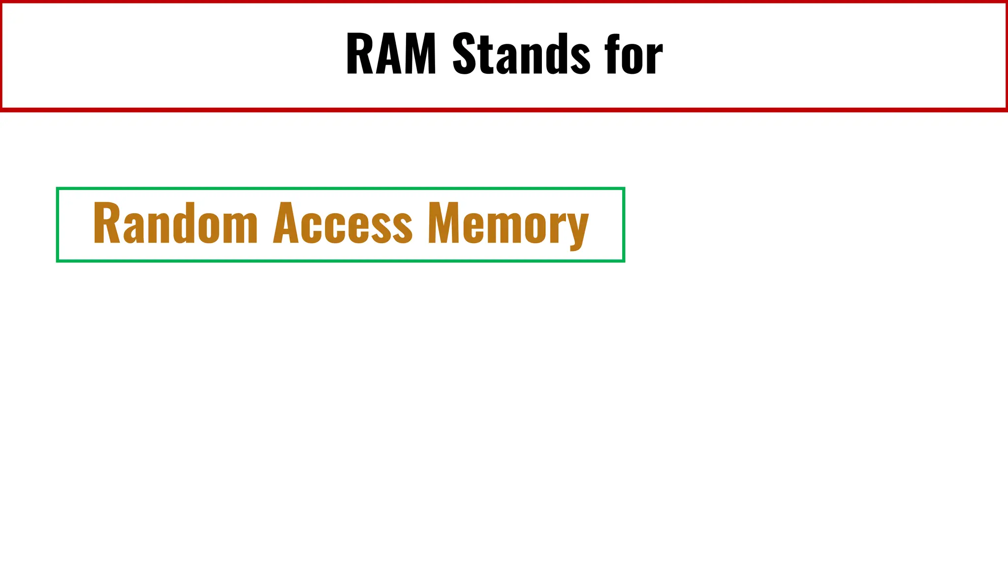 RAM Stands for
Random Access Memory
 