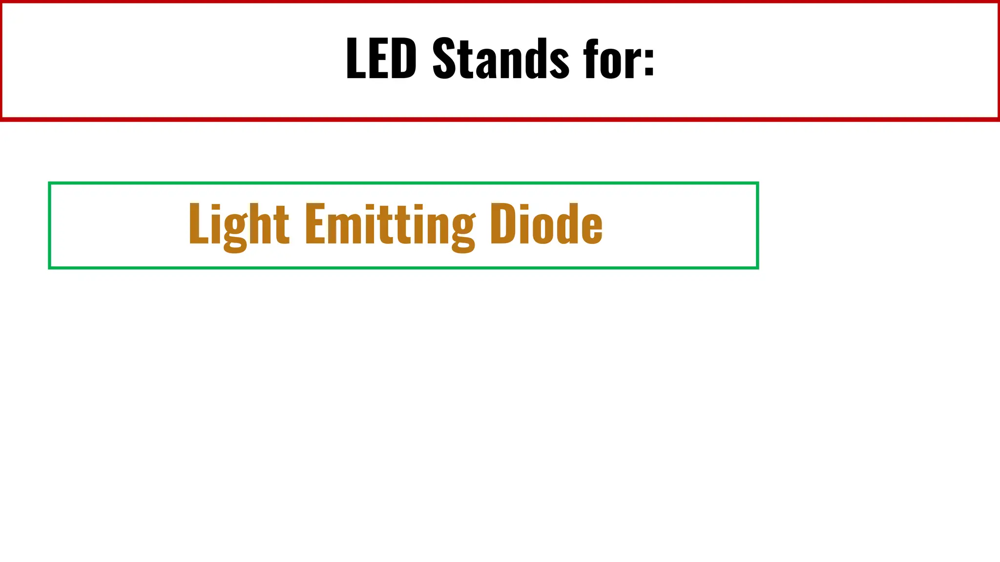 LED Stands for:
Light Emitting Diode
 