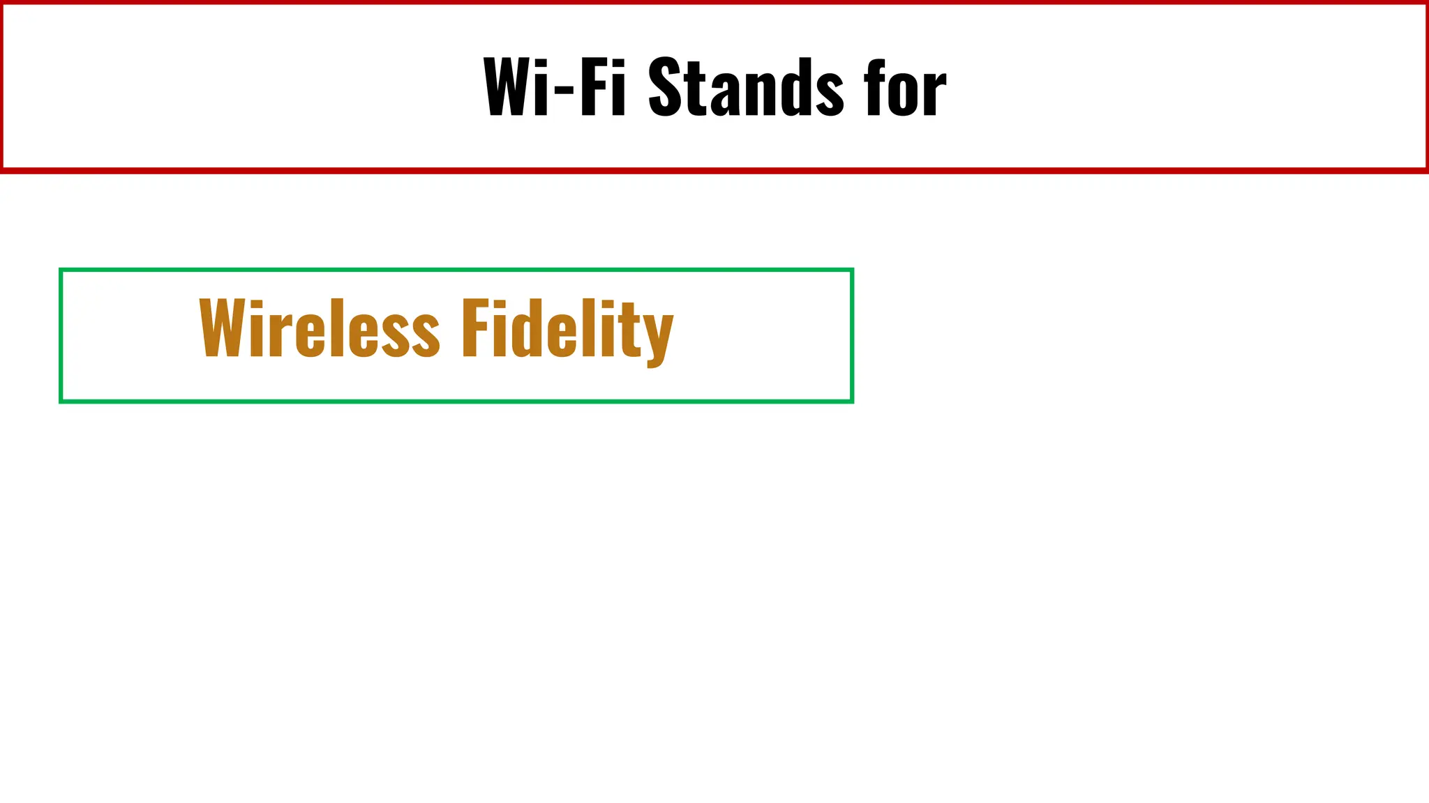 Wi-Fi Stands for
Wireless Fidelity
 