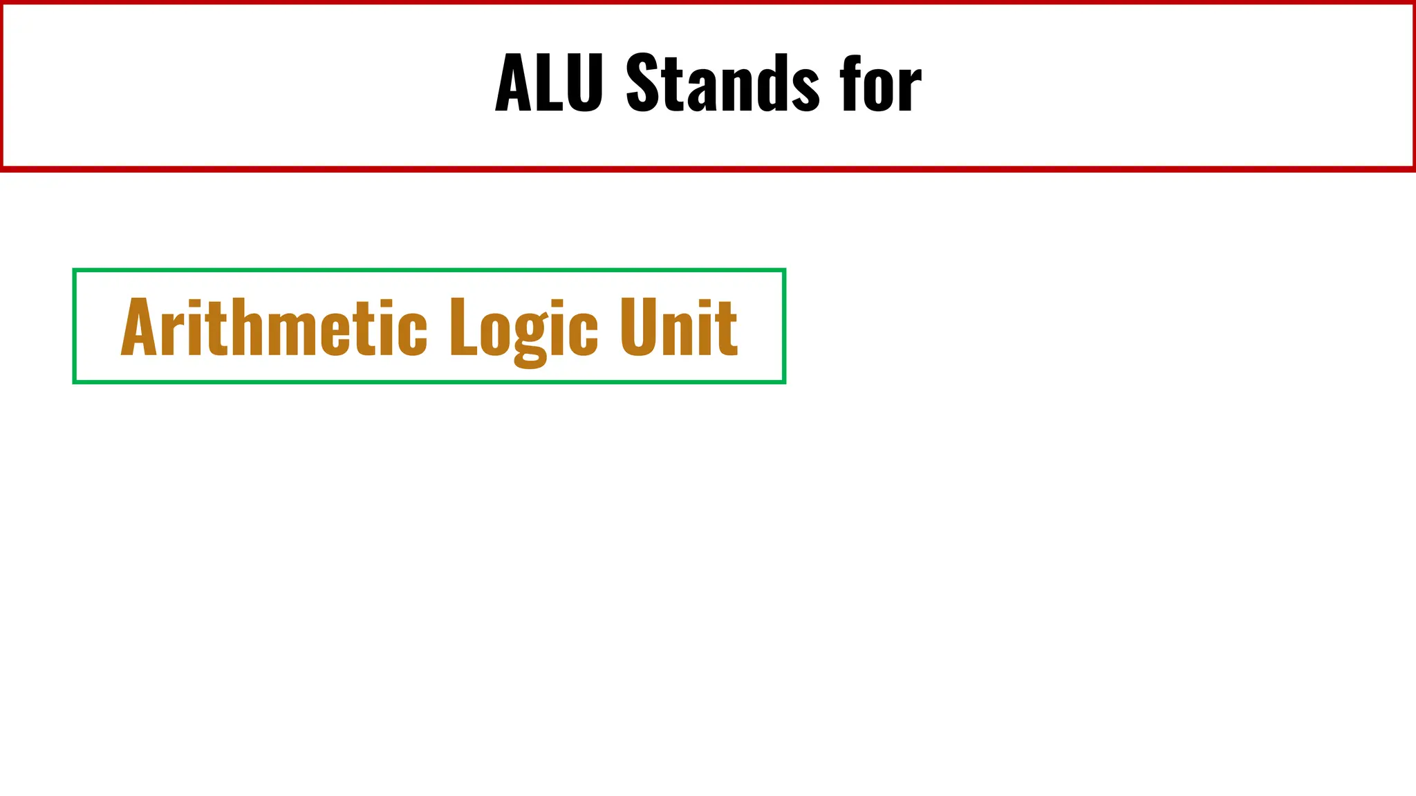 ALU Stands for
Arithmetic Logic Unit
 