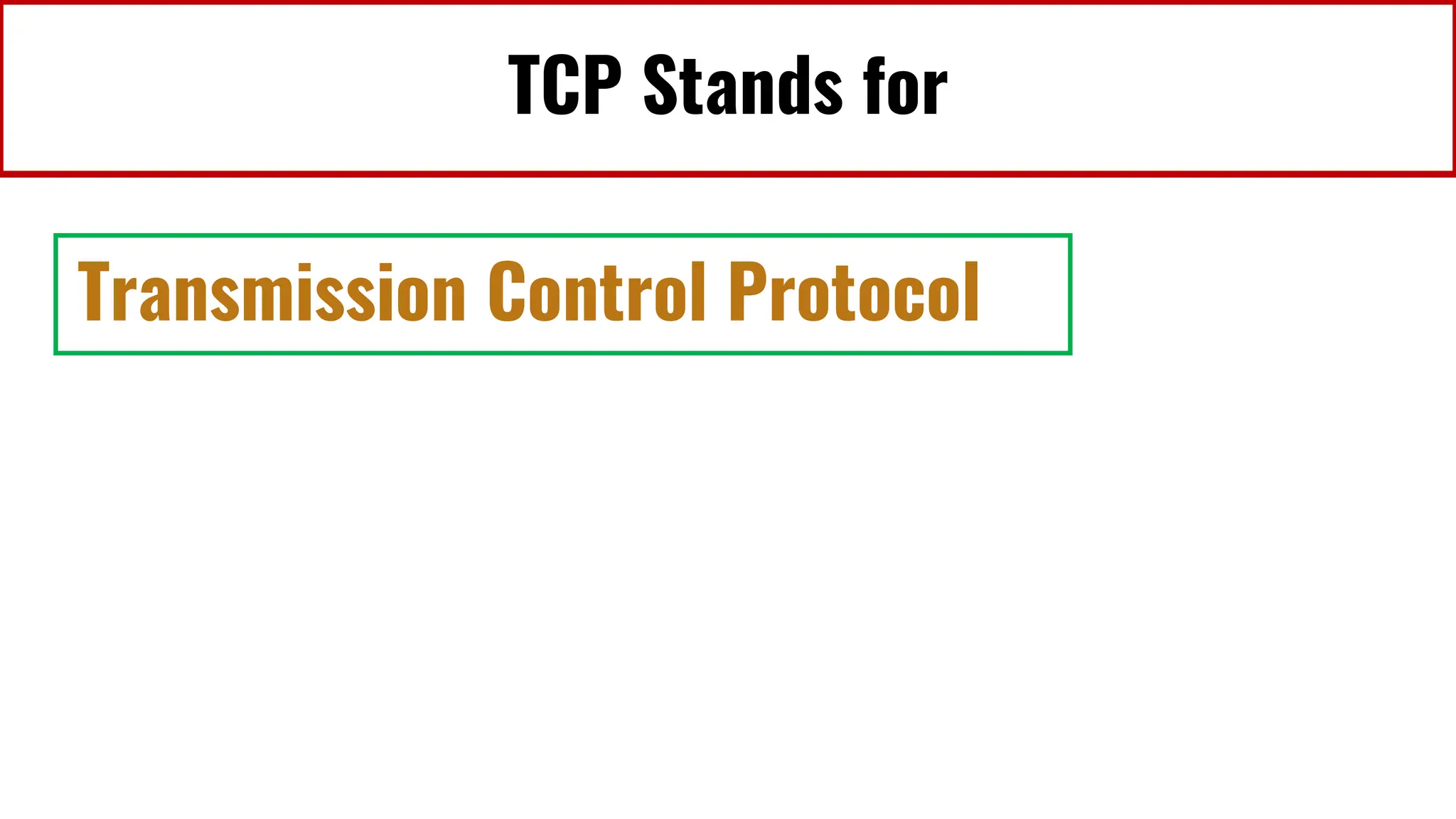 TCP Stands for
Transmission Control Protocol
 