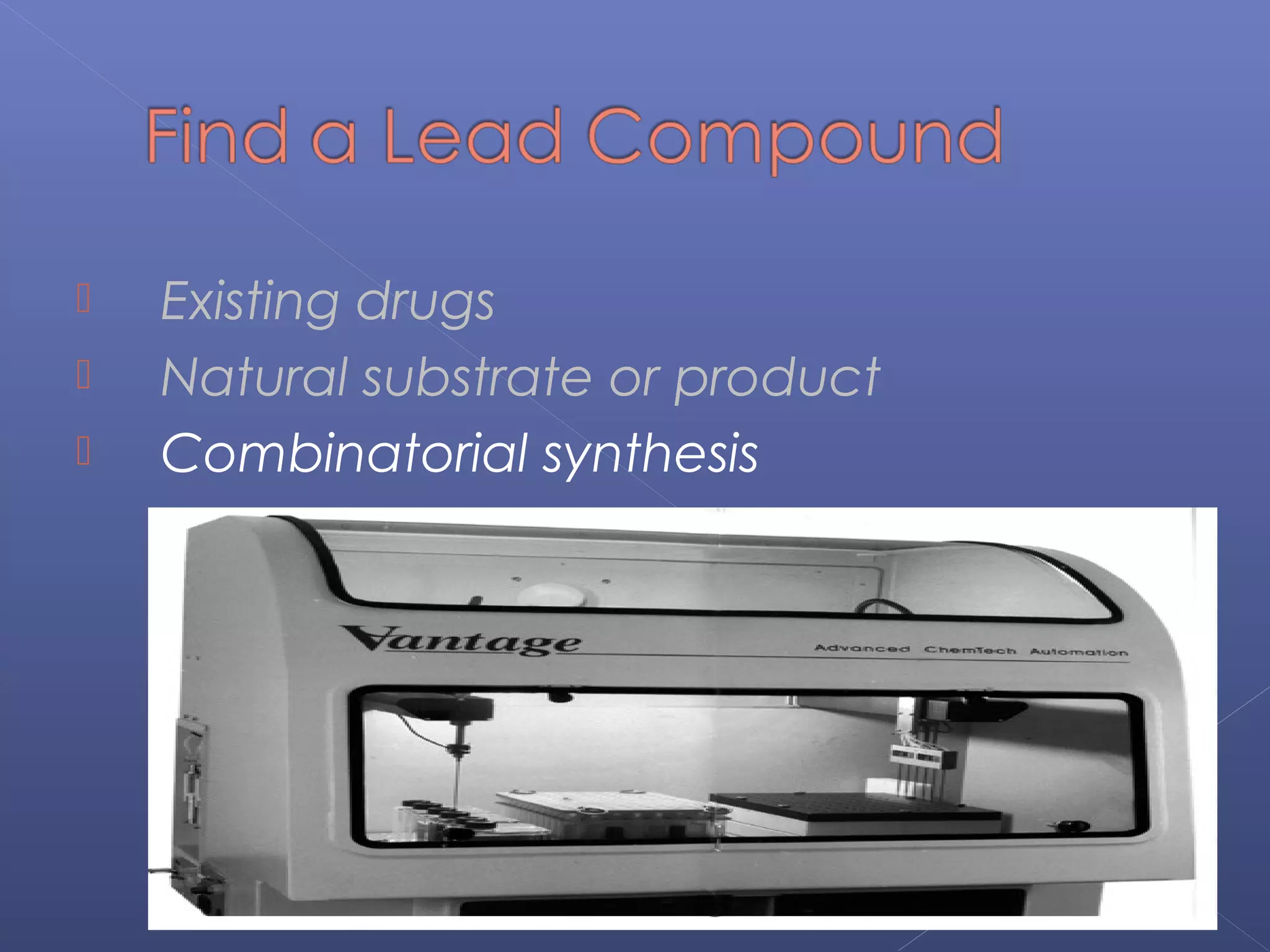  Existing drugs
 Natural substrate or product
 Combinatorial synthesis
 