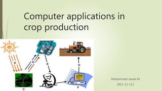 Computer applications in
crop production
Mohammed Jazeel M
2011-11-111
1
 