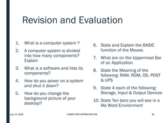 Computer Appreciation Lesson Note for all Computer Beginers | PPT
