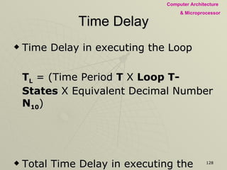 Time Delay Time Delay in executing the Loop T L  = (Time Period  T  X  Loop T-States  X Equivalent Decimal Number  N 10 ) Total Time Delay in executing the Loop T LA  = T L  – Time Adjustment 