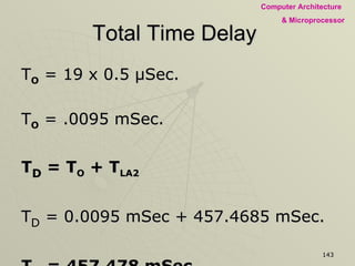 Total Time Delay  T O  = 19 x 0.5  µSec. T O  = .0095 mSec. T D  = T O  + T LA2 T D  = 0.0095 mSec +  457.4685  mSec. T D  =  457.478  mSec. T D  ≈ 457.5 mSec. Total Time Required to execute the program is  457.5 milli Seconds (Approx.) 