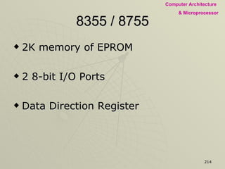 8355 / 8755 2K memory of EPROM 2 8-bit I/O Ports Data Direction Register 