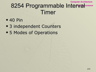 8254 Programmable Interval Timer 40 Pin 3 independent Counters 5 Modes of Operations 