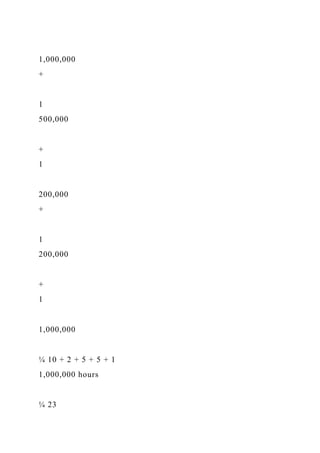1,000,000
+
1
500,000
+
1
200,000
+
1
200,000
+
1
1,000,000
¼ 10 + 2 + 5 + 5 + 1
1,000,000 hours
¼ 23
 