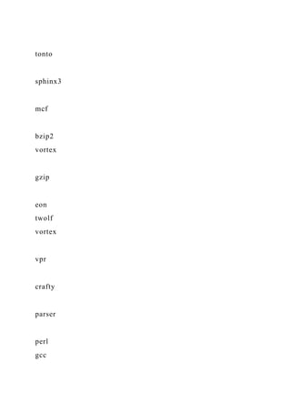 tonto
sphinx3
mcf
bzip2
vortex
gzip
eon
twolf
vortex
vpr
crafty
parser
perl
gcc
 