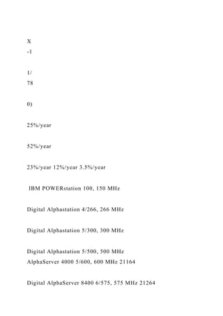 X
-1
1/
78
0)
25%/year
52%/year
23%/year 12%/year 3.5%/year
IBM POWERstation 100, 150 MHz
Digital Alphastation 4/266, 266 MHz
Digital Alphastation 5/300, 300 MHz
Digital Alphastation 5/500, 500 MHz
AlphaServer 4000 5/600, 600 MHz 21164
Digital AlphaServer 8400 6/575, 575 MHz 21264
 