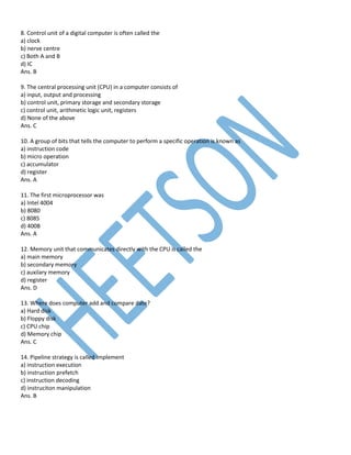Computer Architecture Question and answer | PDF
