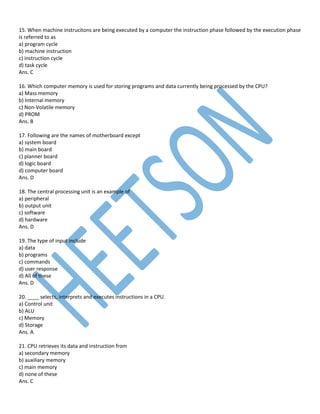 Computer Architecture Question and answer | PDF