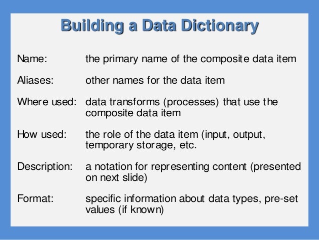 what is a data dictionary format dictionary