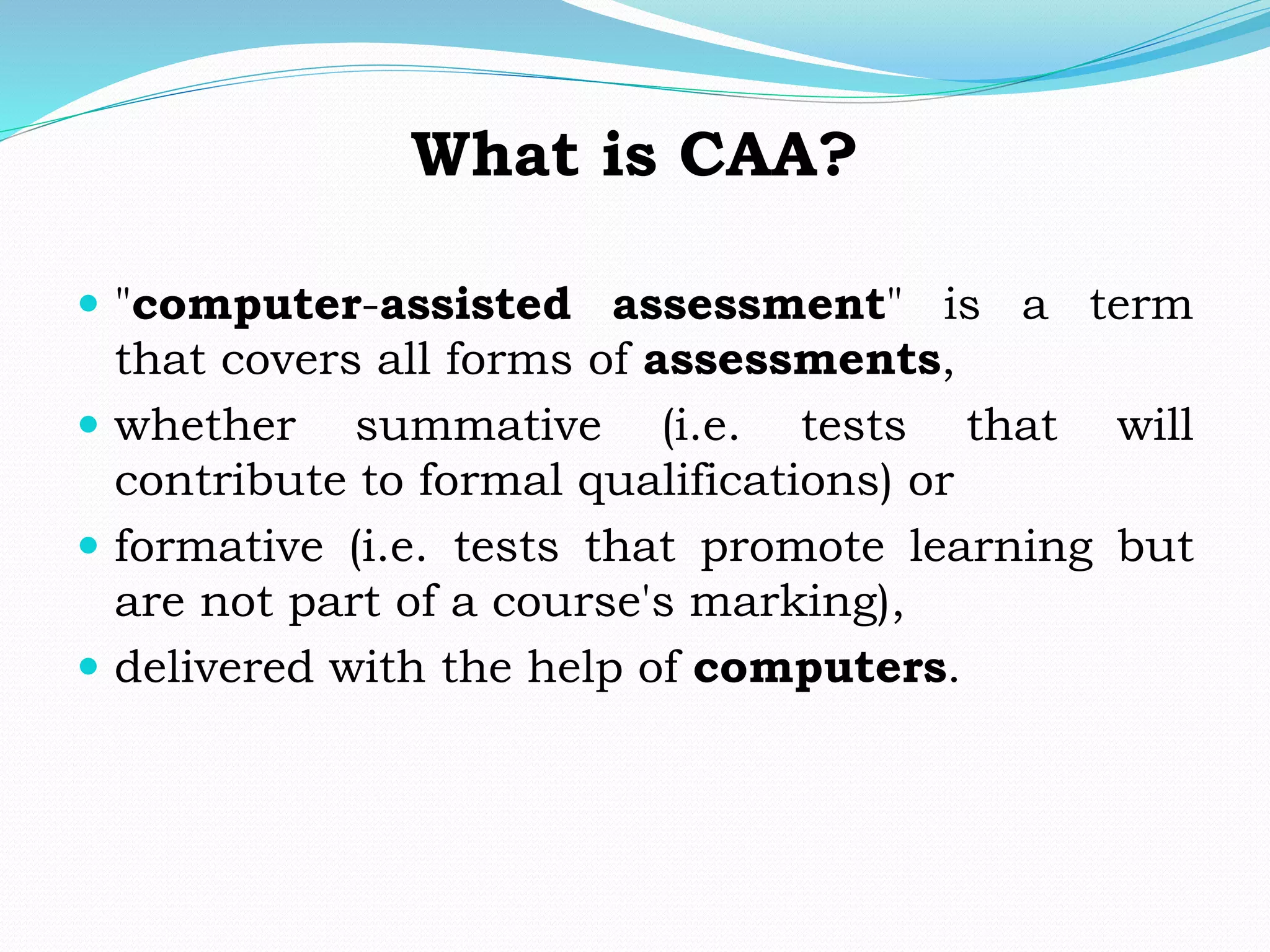 Computer assisted assesment presentation | PPTX | Standardized Testing ...