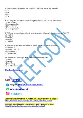 Computer Awareness MCQ Most Important Question | PDF