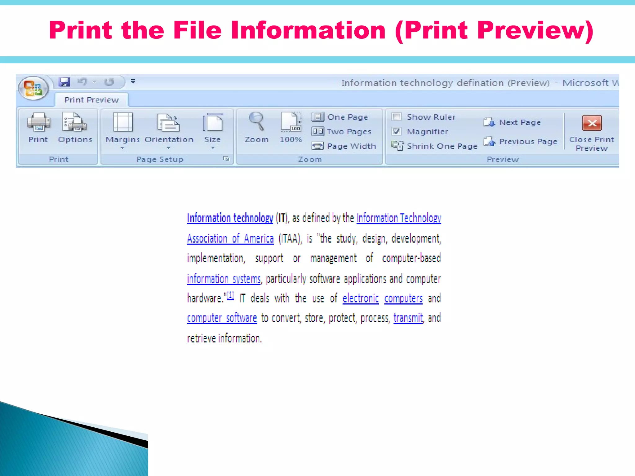 Print the File Information (Print Preview)
 