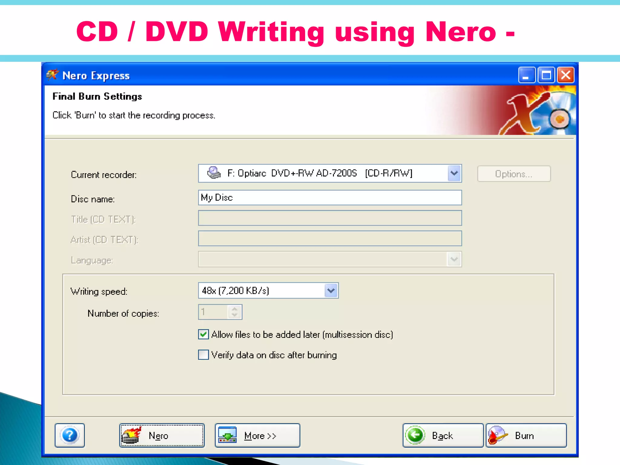 CD / DVD Writing using Nero -
 