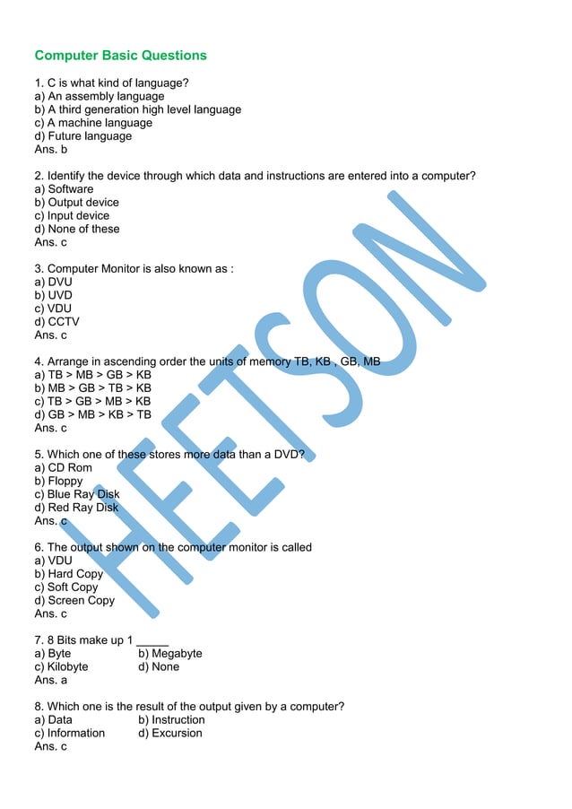 Computer Basic Questions And Answers